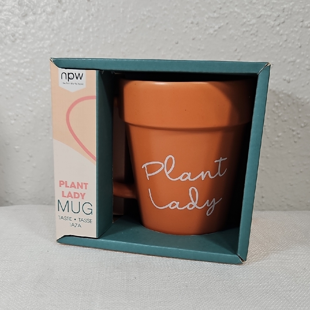 NIB NPW Ceramic Orange Plant Lady Plant Pot Mug